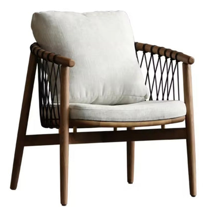 Modern Rope Lounge Chair - Solid Wood Frame with Woven Backrest & Cushioned Seat