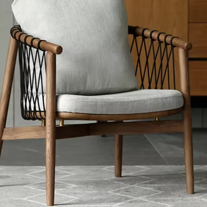 Modern Rope Lounge Chair - Solid Wood Frame with Woven Backrest & Cushioned Seat