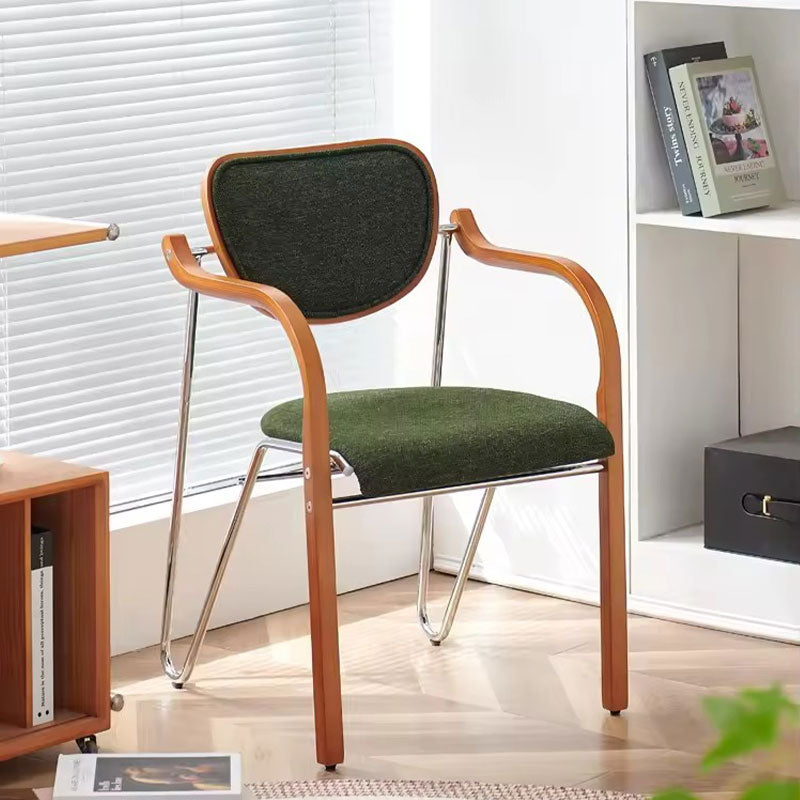 Modern Retro Accent Chair - Wood & Metal Frame with Green Upholstered Seat