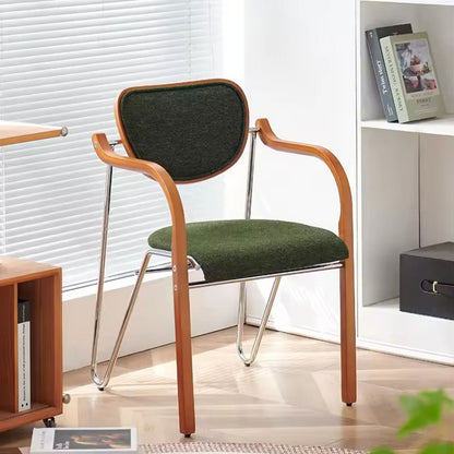 Modern Retro Accent Chair - Wood & Metal Frame with Green Upholstered Seat