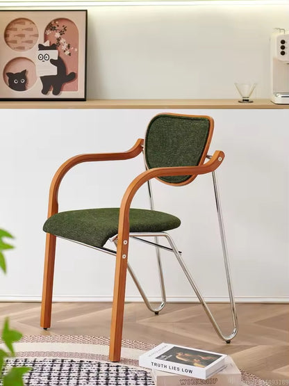 Modern Retro Accent Chair - Wood & Metal Frame with Green Upholstered Seat