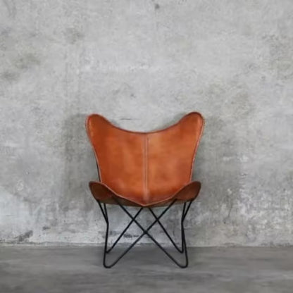 Vintage Leather Butterfly Chair - Handcrafted Leather Seat with Metal Frame