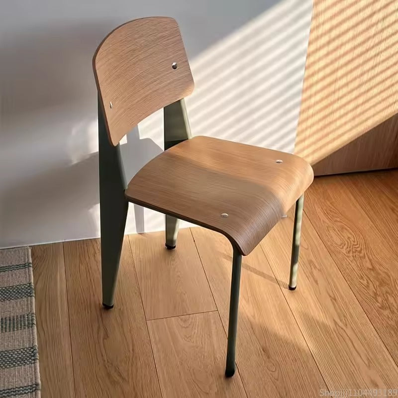 Modern Minimalist Wooden Chair - Metal Frame with Natural Wood Finish