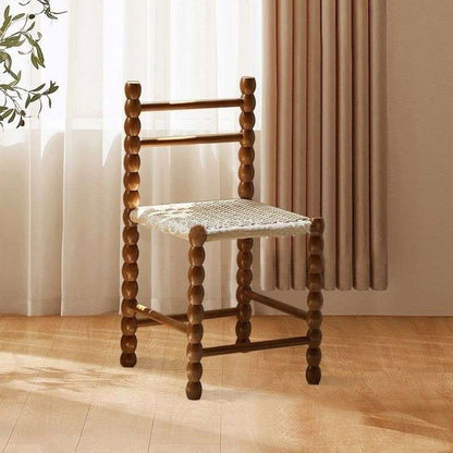 Vintage Bobbin Wooden Chair - Handcrafted Frame with Woven Seat