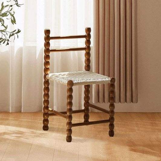 Vintage Bobbin Wooden Chair - Handcrafted Frame with Woven Seat