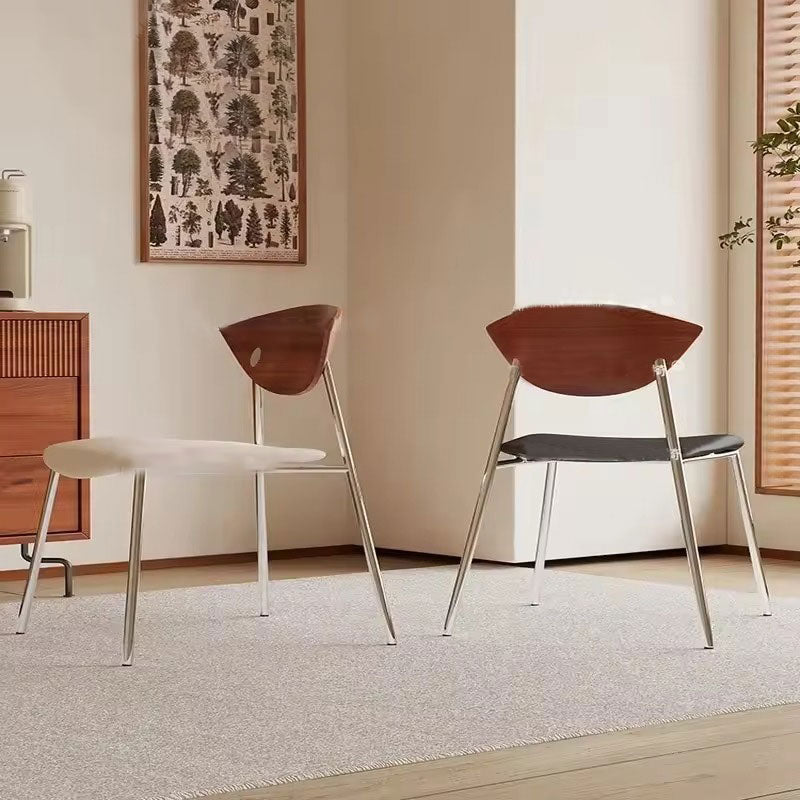 Modern Minimalist Dining Chair - Wooden Backrest with Metal Legs & Cushioned Seat