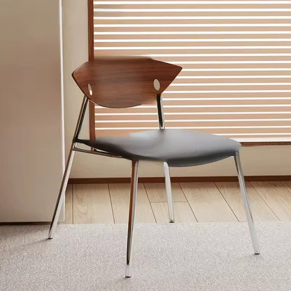 Modern Minimalist Dining Chair - Wooden Backrest with Metal Legs & Cushioned Seat