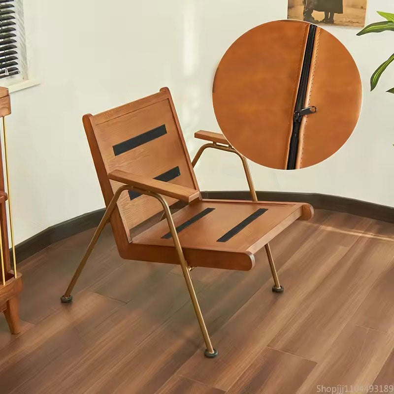 Retro Industrial Leather Lounge Chair - Metal Frame with Vintage Cushion Design