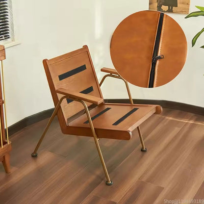 Retro Industrial Leather Lounge Chair - Metal Frame with Vintage Cushion Design