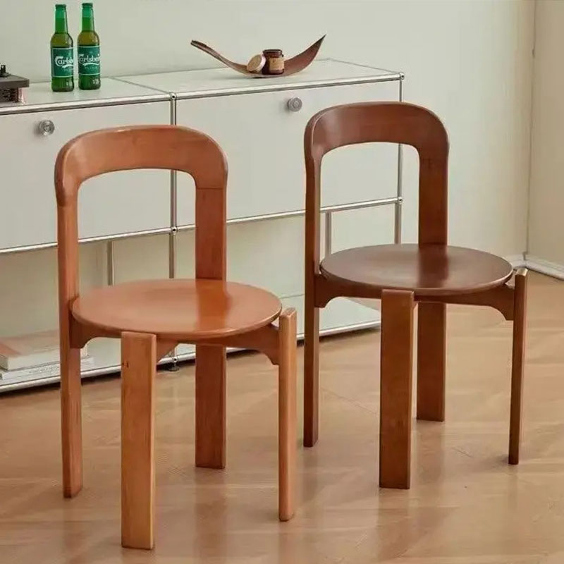 Modern Solid Wood Dining Chairs - Minimalist Curved Backrest Design