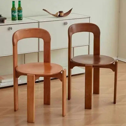 Modern Solid Wood Dining Chairs - Minimalist Curved Backrest Design
