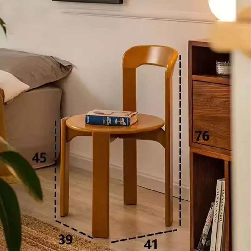Modern Solid Wood Dining Chairs - Minimalist Curved Backrest Design