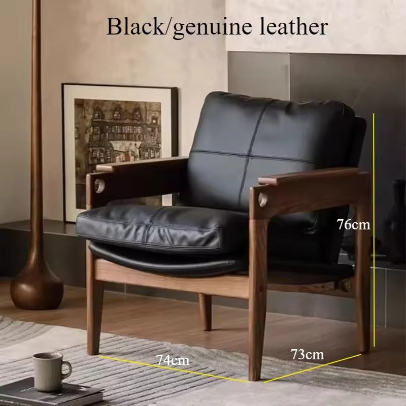 Mid-Century Leather Lounge Chair - Solid Wood Frame with Plush Cushions