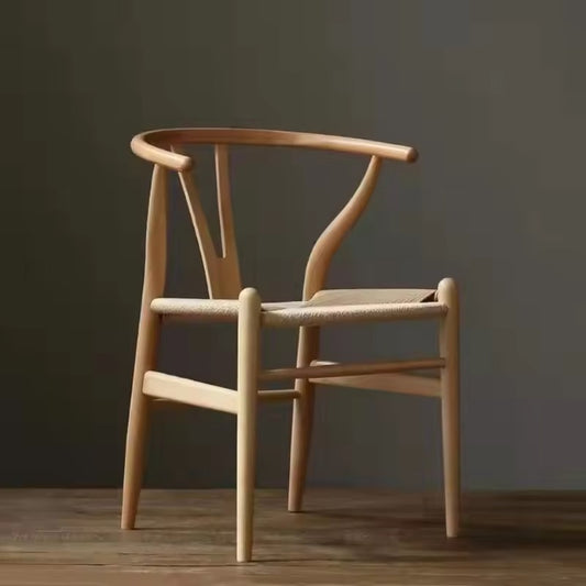 Classic Wishbone Chair - Solid Wood Frame with Woven Rattan Seat