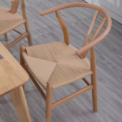 Classic Wishbone Chair - Solid Wood Frame with Woven Rattan Seat